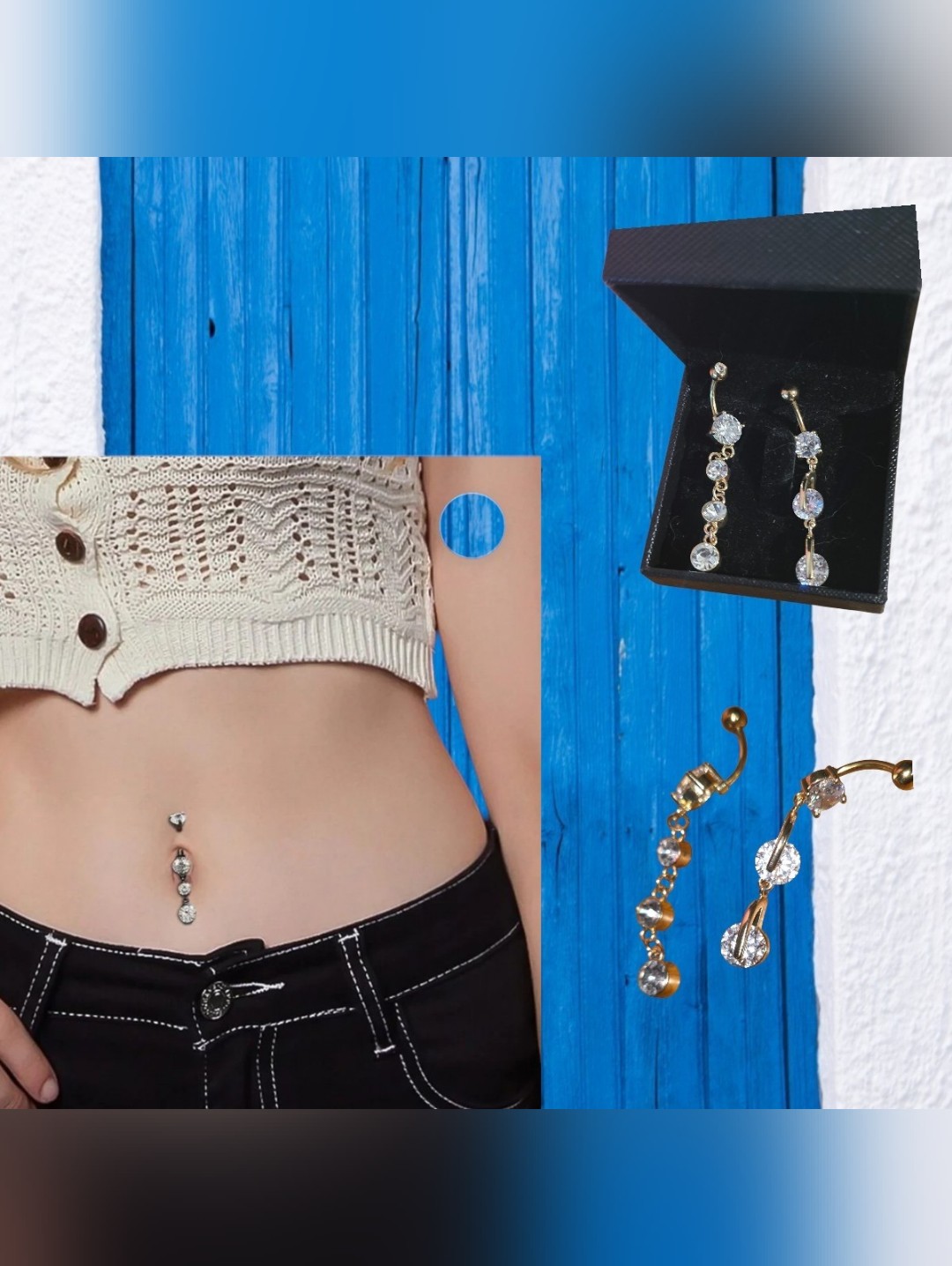 GoldTone Clear Crystal Dangle Belly Button Ring
